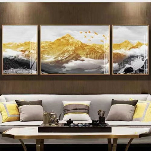 新款客廳臥室沙發(fā)背景墻裝飾畫現代輕奢有框畫簡約三聯中式山水畫